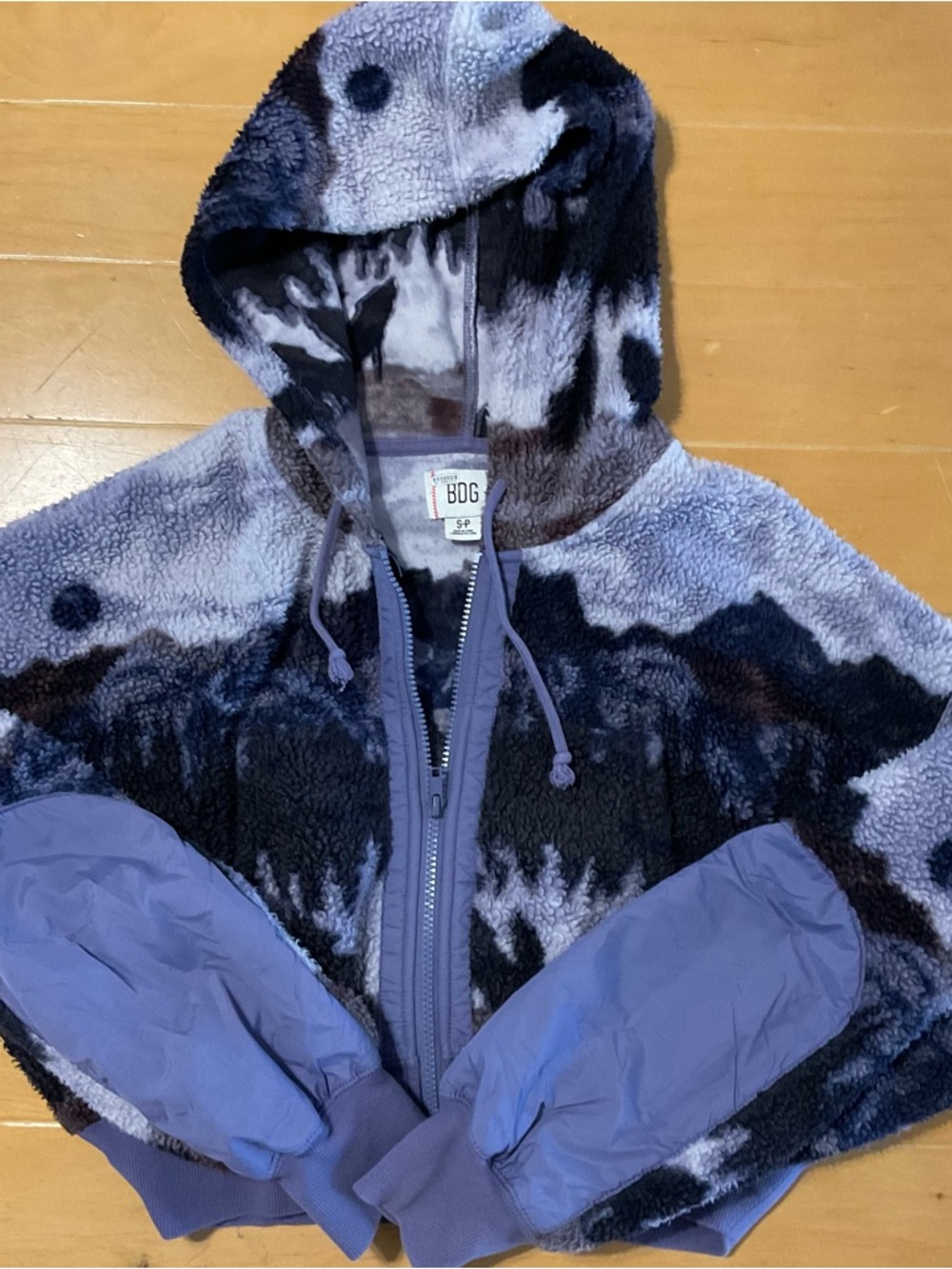 BDG Purple and Navy Sherpa Zip Hoodie - Picture 2 of 4